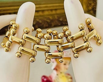 Vintage Monet Heavy Gold Basketweave Bracelet