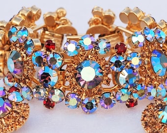 Juliana D&E Red AB Topaz Rhinestone Bracelet Earring Set Parure Vintage