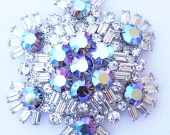 JULIANA D&E Massive AB Rhinestone Domed Brooch 3 1/2" Pristine Rare