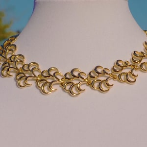 Vintage 80&#39;s Gold Swirl Link Choker Collar Necklace
