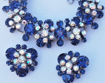 Juliana D&E Sapphire Blue AB Rhinestone Bracelet Earring Set Parure