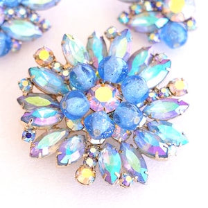 Juliana D&E Blue AB Rhinestone Crackle Crystal Ball Brooch Earring Set