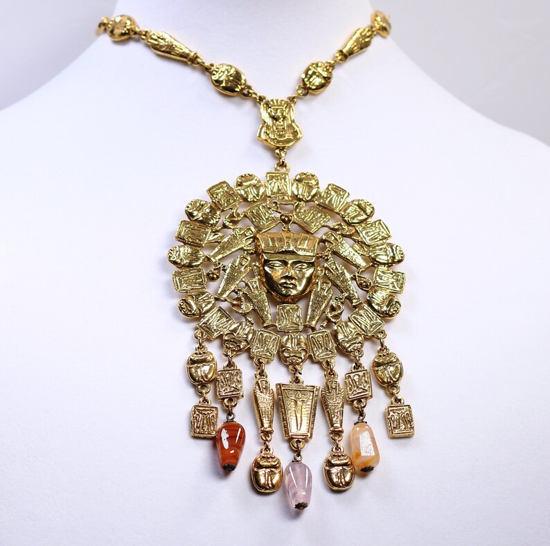 Goldette Gold Egyptian Nefertiti Scarab Medallion Necklace | Etsy
