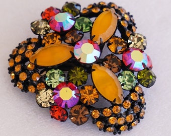 Selro Selini Colorful Satin Vaseline AB Rhinestone Brooch Pin