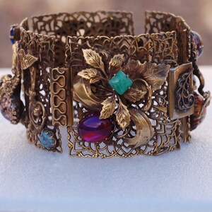 Massive Gold Filigree Dragon Art Glass Figural Bracelet image 2