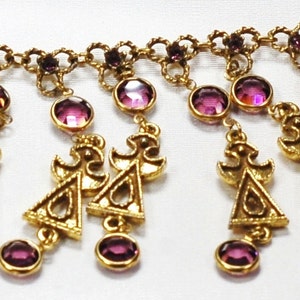 Goldette Egyptian Purple Crystal Rhinestone Necklace Earring Set Vintage Jewelry image 5