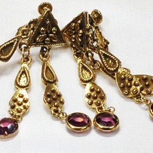 Goldette Egyptian Purple Crystal Rhinestone Necklace Earring Set Vintage Jewelry image 6