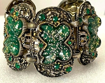 Selro Green Confetti Lucite Emerald Rhinestone Butterfly Bracelet