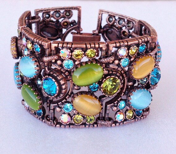 Rhinestone Glass Chunky Cuff Bracelet Sweet Romanc