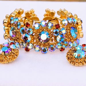 Juliana D&E Red AB Topaz Rhinestone Bracelet Earring Set Parure Vintage