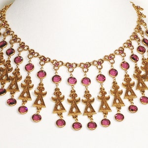 Goldette Egyptian Purple Crystal Rhinestone Necklace Earring Set Vintage Jewelry image 1