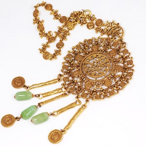 Goldette Asian Medallion Pendant Necklace Huge Coachella - Etsy