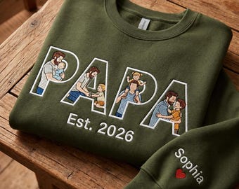 Sweat PAPA brodé personnalisé, sweat photo personnalisé pour papa, sweat à capuche père, sweat portrait, cadeau pour papa des enfants
