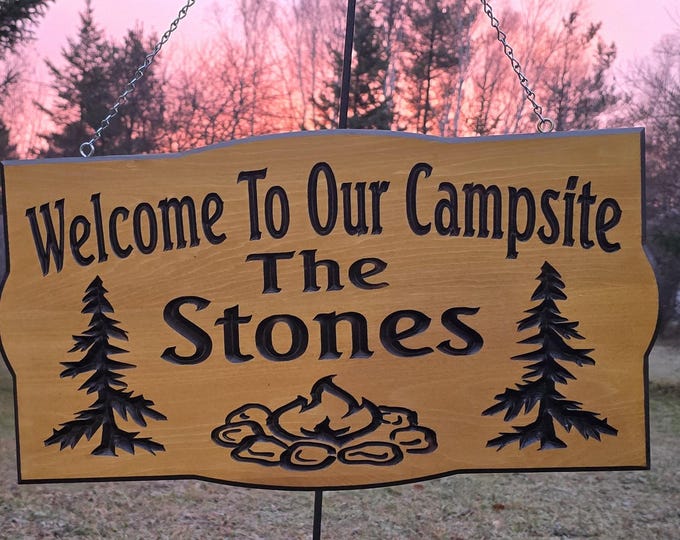 Personalized Camping Sign: Engraved Cedar Wood RV Decor
