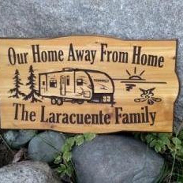 Modern Camper  Carved  Cedar Wood Sign  _ Camping sign You can choose your wording Personalized Customize