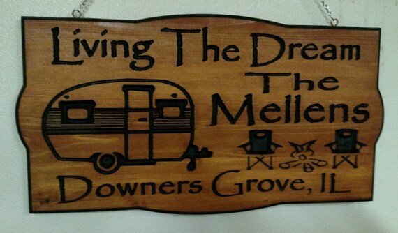 Living The Dream Camp Sign Family Cabin Sign Tin Can Camper Etsy