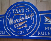 Garage sign   Custom  Carved Wood Sign  Power tools