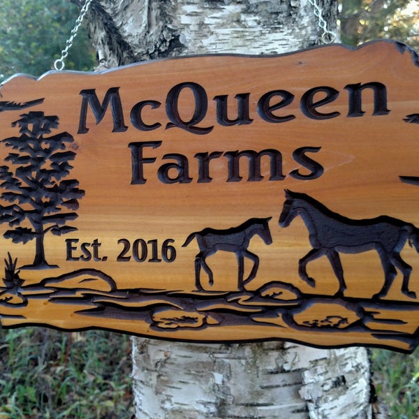 Horse Farm Ranch River   sign  22X12  Cedar Carved Wood Sign  You can choose your  Personalized