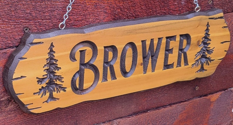 Brower Sign Custom Carved Cedar Family Name Sign With Pine Trees - Etsy