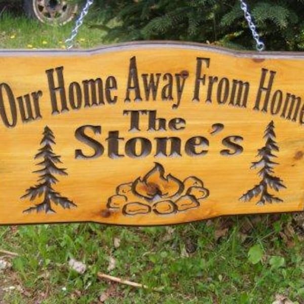 Camping and RV Signs Personalized /\Trees and Stone campfire _You can choose  your wording