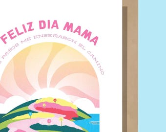 Feliz Dia Mama Floral Sunrise Greeting Card | Spanish Mother's Day card