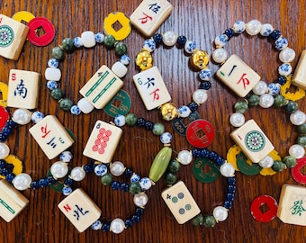 Vintage 1920s Mahjong Tile Beaded Bracelet