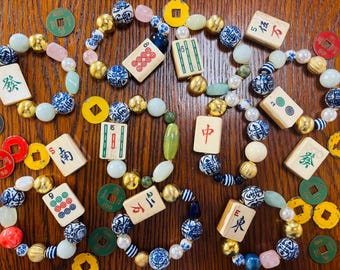 Handmade "Newport" Vintage 1920s Mahjong Tile Beaded Bracelet