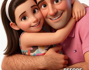 Retrato personalizado al estilo Pixar, ilustración de padre e hija, arte digital personalizado (4 horas)