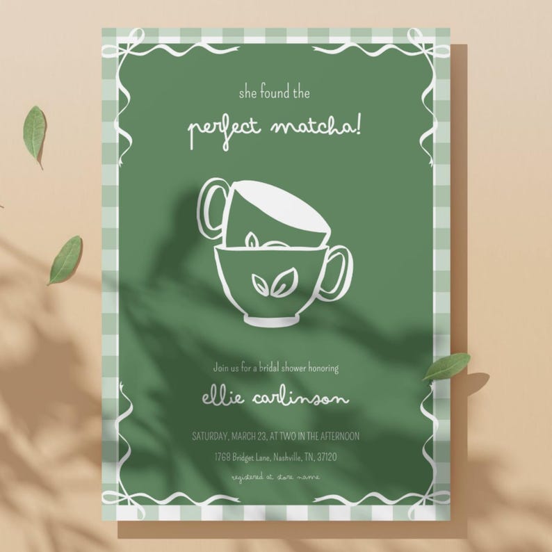 Matcha Bridal Shower Invitation | Editable Canva Template, Green Floral ...