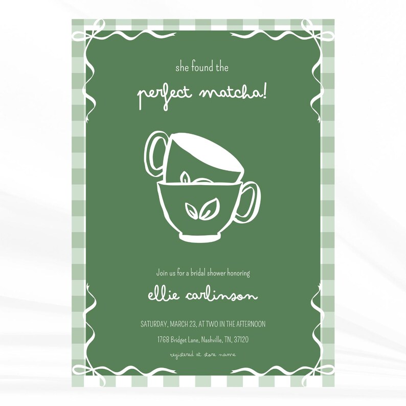 Matcha Bridal Shower Invitation | Editable Canva Template, Green Floral ...
