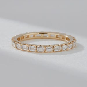 Emerald Cut Moissanite Eternity Ring 925 Silver Gold Plated, Baguette Diamond Band, Wedding Ring, Stackable Ring for Women