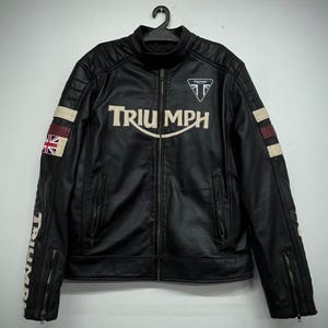 Blouson moto en cuir noir style Triumph vintage |  Manteau rétro style motard Cafe Racer | Veste de course matelassée aux épaules pour homme