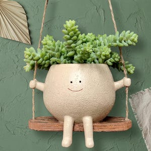 Resin Cartoon Face Wall Hanging Planter | Swing Head Flowerpot | Outdoor Indoor Garden Decor | Unique Home Patio Gift | Creative Plant Pot