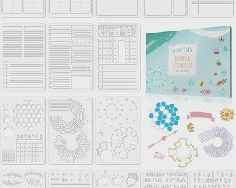 Bullet Journal Stencils A5 Set of 16, Planner & Productivity Stencils for Dotted Journals, Trackers, Calendars