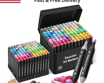 Soucolor 120 Alcohol Markers Set with Case, Dual Tip Art Markers for Drawing