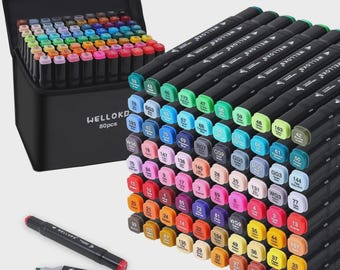 80 Color Alcohol Markers Set – Dual Tip Permanent Art Markers for Illustration, Drawing