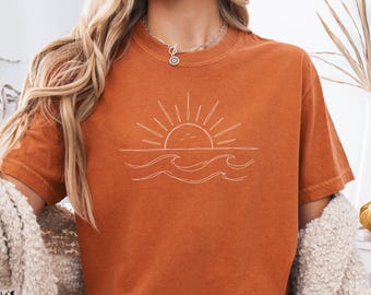 Comfort Colors® Sun Wave T-Shirt, Summer Beach Tee, Positive Vibes Cotton Shirt