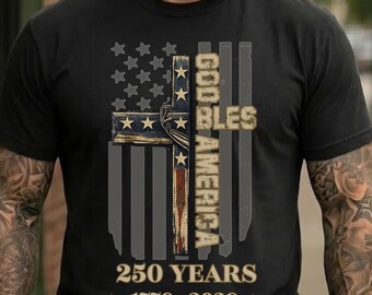 Comfort Colors® God Bless America Shirt, Patriotic Cross Tee, 250 Years 1776 2026 Christian USA Flag T-Shirt, Fourth of July Gift