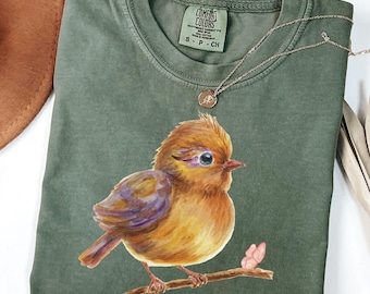 Comfort Colors® Cute Bird T-Shirt, Soft Nature Lover Gift, Watercolor Bird Graphic Tee for Women Men, Spring Aesthetic Shirt