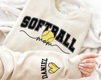 Softball Mom Sweatshirt, Custom Name Number Sleeve, Gameday Mama Shirt