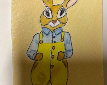 ACEO Ricky Rabbit, in the style of Beatrix Potter