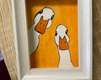 ACEO Derrick y Darlene Duck Pintura original en acuarela