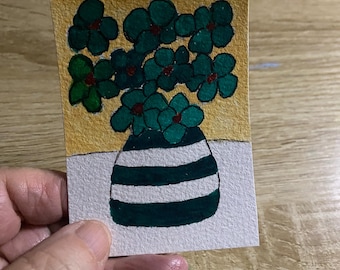 Vergissmeinnicht in gestreiften Vase original ACEO 6,5 x 9,5 cm