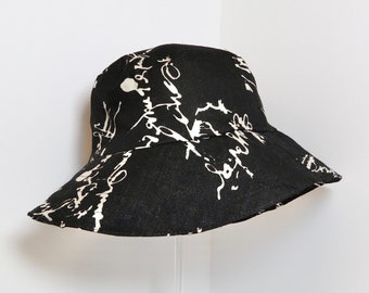 Black and White Abstract Script Print Bucket Hat