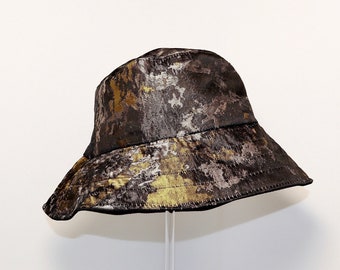 Gray Olive Silver Brocade Bucket Hat