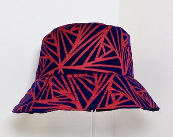 Red and Blue Geomtric Velvet Burnout Bucket Hat