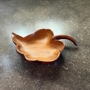 1960s–70s Carved Monkeypod Bowl – Organic Shape with Curved Stem and Notched Rim
