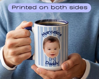 Personalized Baby Face Mug, Stripe Mug, Custom Dad Mug, Father's Day Mug Gift for Dad, Gift for Grandpa, New Parents Gifts