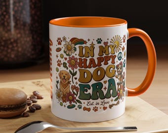 Dog Mom Era Mug – Retro Groovy Dog Mom Gift | Floral Dog Lover Coffee Cup, Choose Handle Color