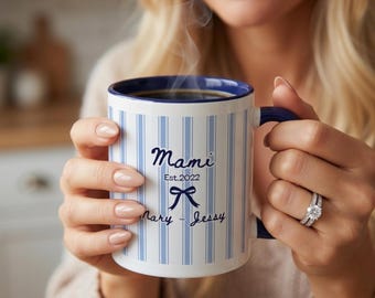 Custom Mami Est. Mug| Custom Kids Names Mami Mug, Mothers Day Gift, Stripe Coffee Cup, Personalized for Mom, New Mom Gift, First Time Moms